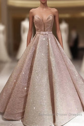 Puffy Robe De Soiree Ball Gown Sweetheart Sequins Sparkle Long Semi Formal Prom Dresses Semi Formal Prom Gown Evening Dresses